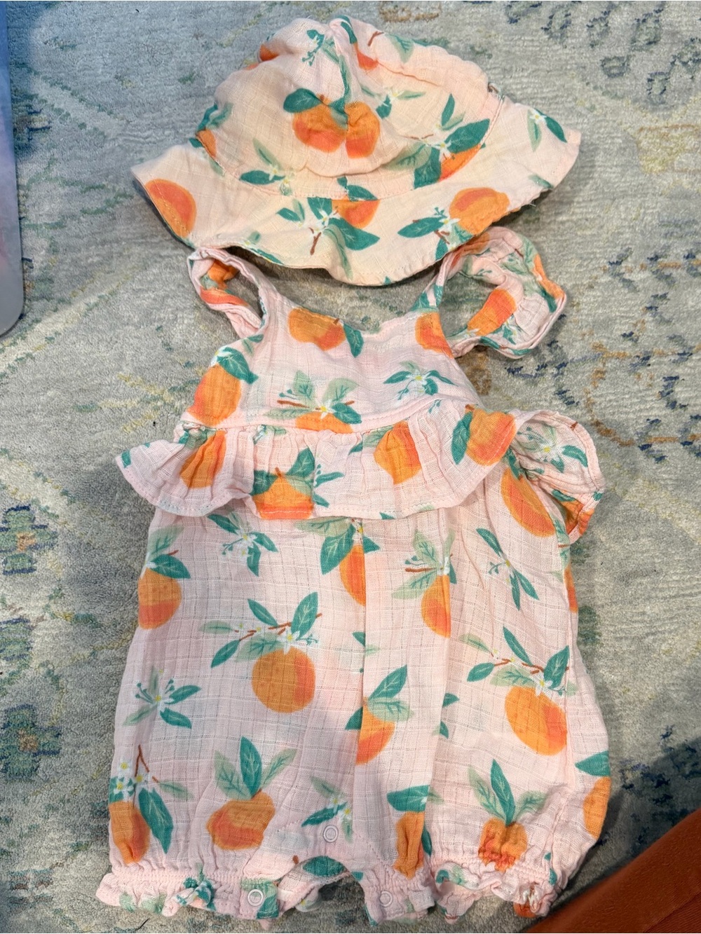 Angel Dear Pink Floral Baby Romper with matching hat